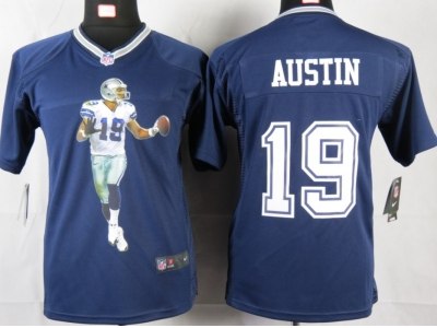 NEW Youth Dallas Cowboys #19 Austin Blue Portrait Fashion Game Jerseys