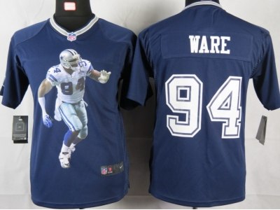 NEW Youth Dallas Cowboys #94 Ware Blue Portrait Fashion Game Jerseys