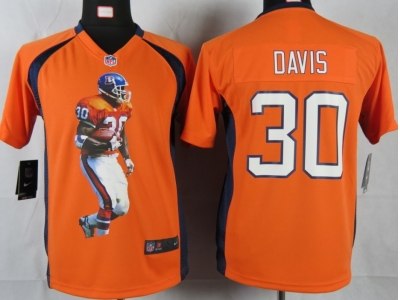 NEW Youth Denver Broncos #30 Davis Orange Portrait Fashion Game Jerseys