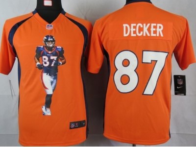 NEW Youth Denver Broncos #87 Decker Orange Portrait Fashion Game Jerseys