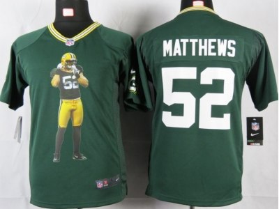 NEW Youth Green Bay Packers #52 Matthews Green Portrait Fashion Game Jerseys