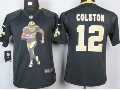 NEW Youth New Orleans Saints #12 Colston Black Portrait Fashion Game Jerseys