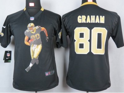 NEW Youth New Orleans Saints #80 Graham Black Portrait Fashion Game Jerseys