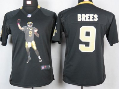 NEW Youth New Orleans Saints #9 Brees Black Portrait Fashion Game Jerseys