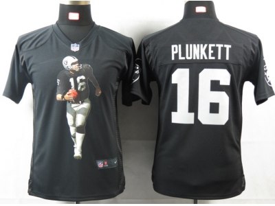 NEW Youth Oakland Raiders #16 Plunkett Black Portrait Fashion Game Jerseys