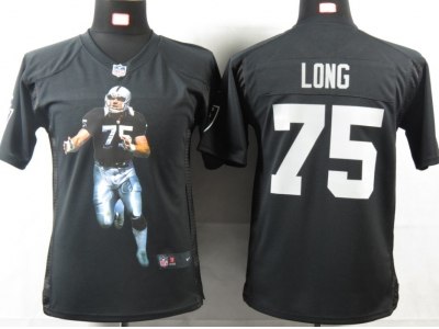 NEW Youth Oakland Raiders #75 Long Black Portrait Fashion Game Jerseys