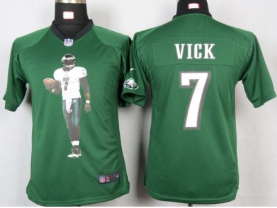 NEW Youth Philadelphia Eagles #7 Vick Green Portrait Fashion Game Jerseys