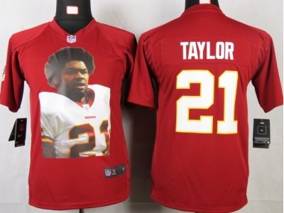 NEW Youth Washington Red Skins #21 Taylor Red Portrait Fashion Game Jerseys