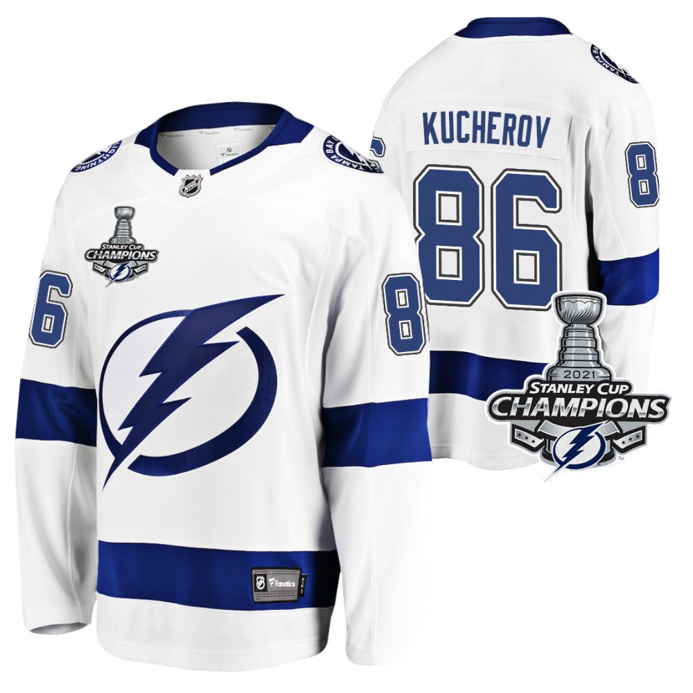 Nikita Kucherov Lightning 2021 Stanley Cup Champions White Away Jersey