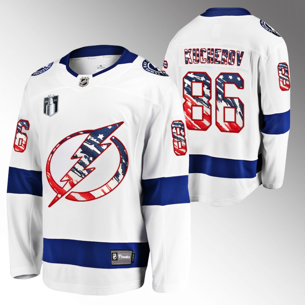 Nikita Kucherov Lightning 4th of July Jersey White Stars Stripes Flag