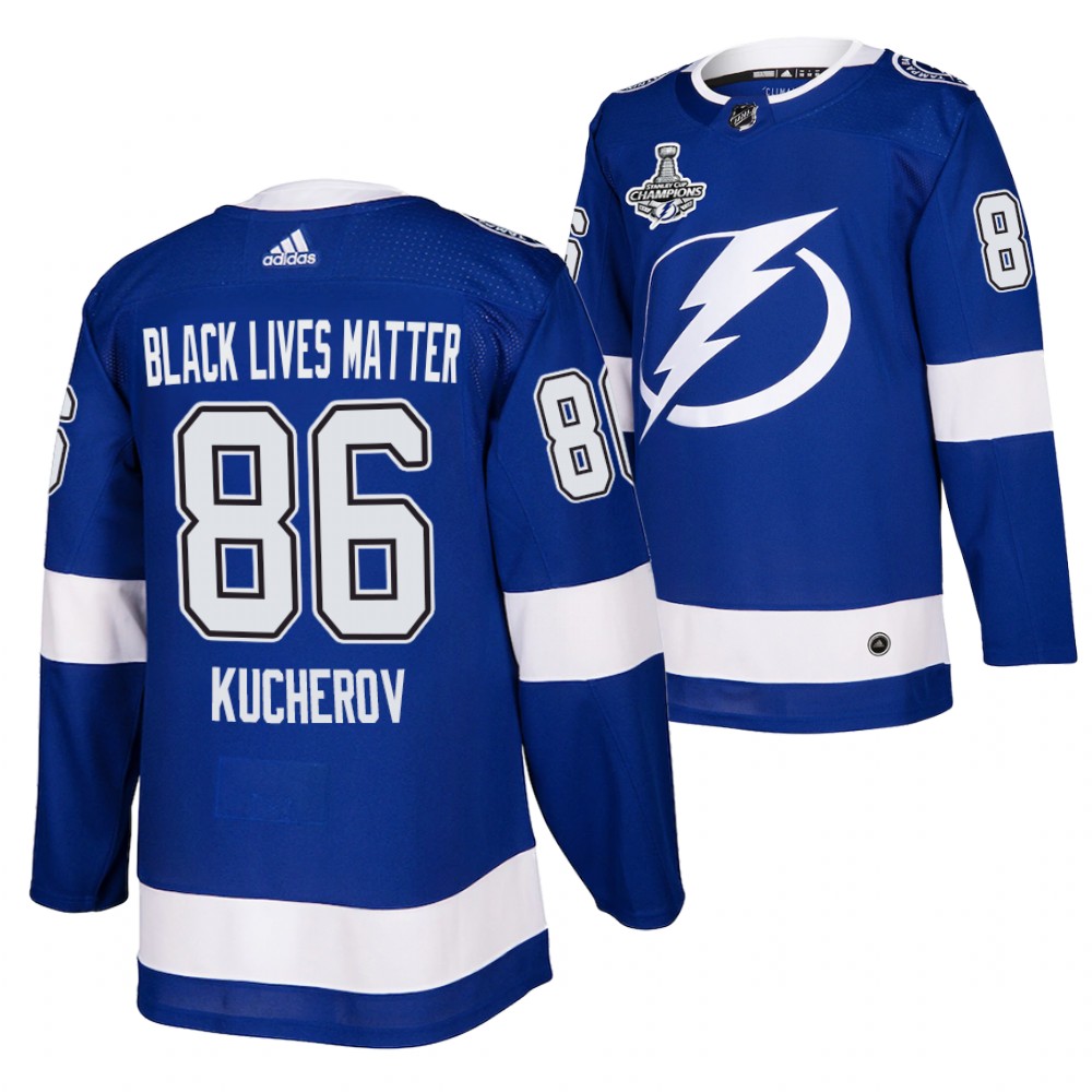 Nikita Kucherov Lightning Black Lives Matter Blue 2020 Stanley Cup Champions Jersey
