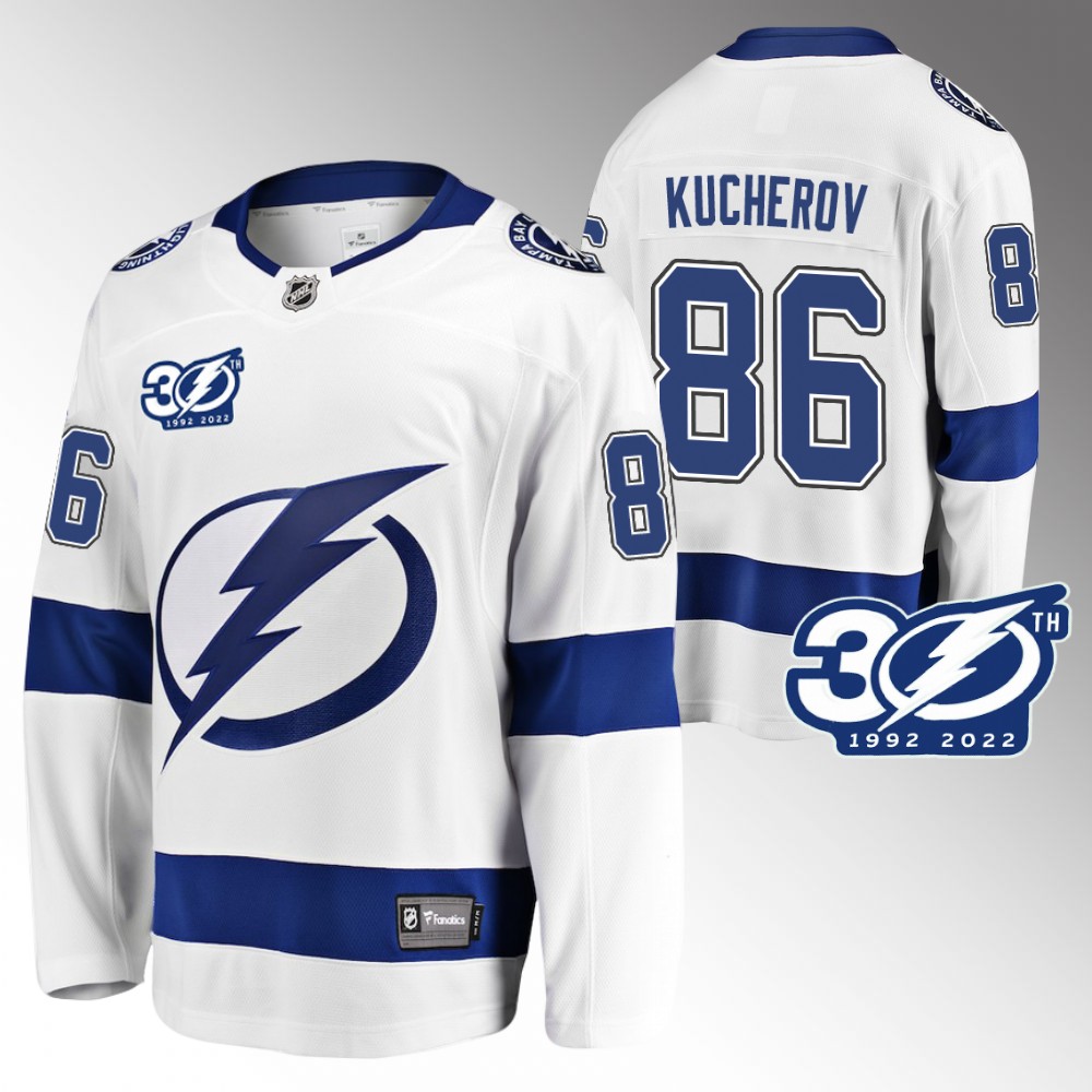 Nikita Kucherov Tampa Bay Lightning Jersey 30th Anniversary White 1992-2022 Away