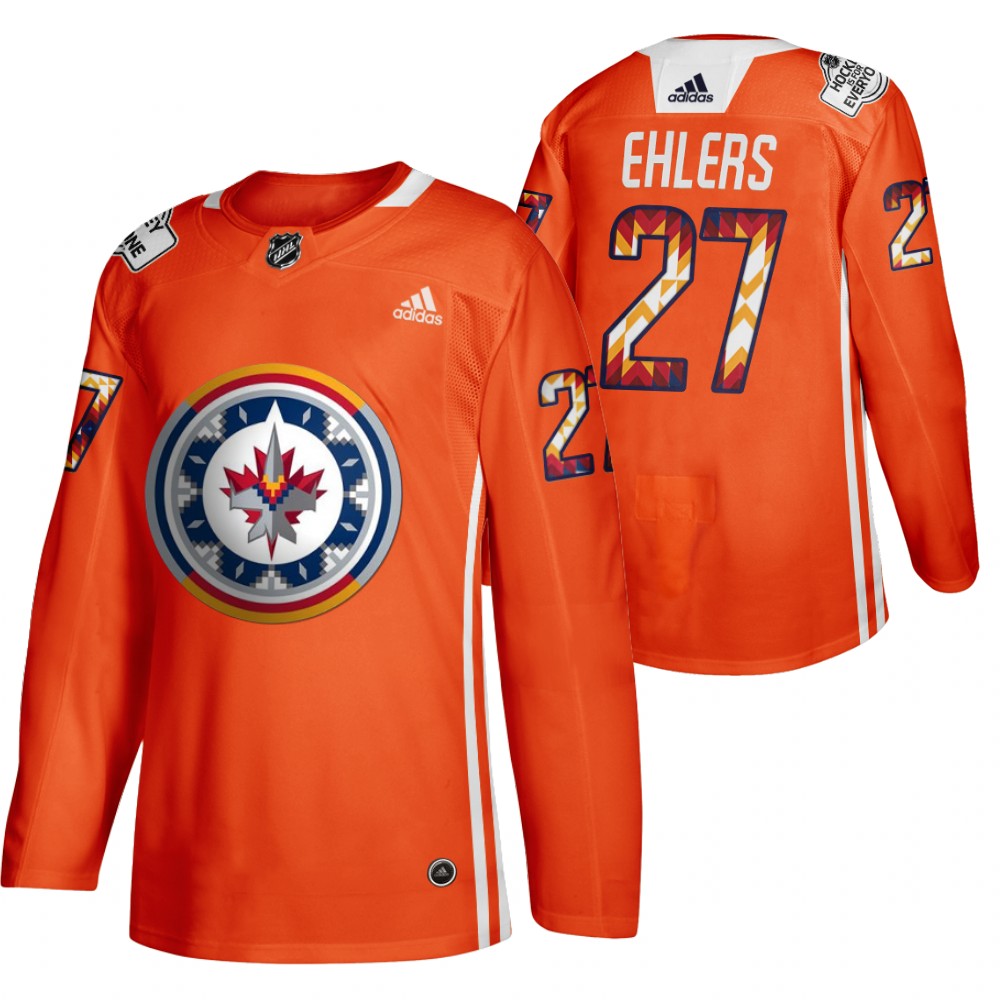 Nikolaj Ehlers Jets 2022 WASAC Night Jersey Orange Indigenous Warmup