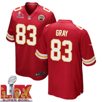 Noah Gray No 83 Men Super Bowl LIX Kansas City Chiefs Home Game 2025 Jersey- Replica