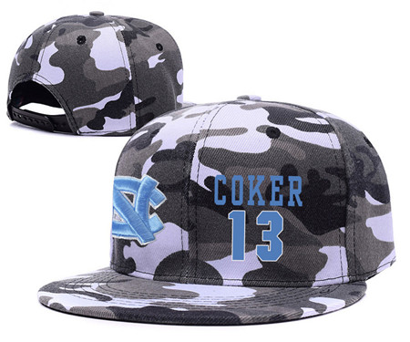 North Carolina Tar Heels 13 Kanler Coker Gray Camo College Basketball Adjustable Hat