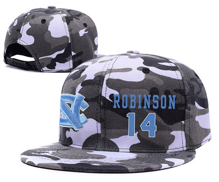 North Carolina Tar Heels 14 Brandon Robinson Gray Camo College Basketball Adjustable Hat