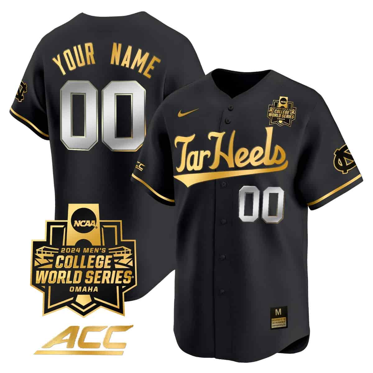 North Carolina Tar Heels 2024 College World Series Vapor Premier Limited Custom Jersey - All Stitched White Gold