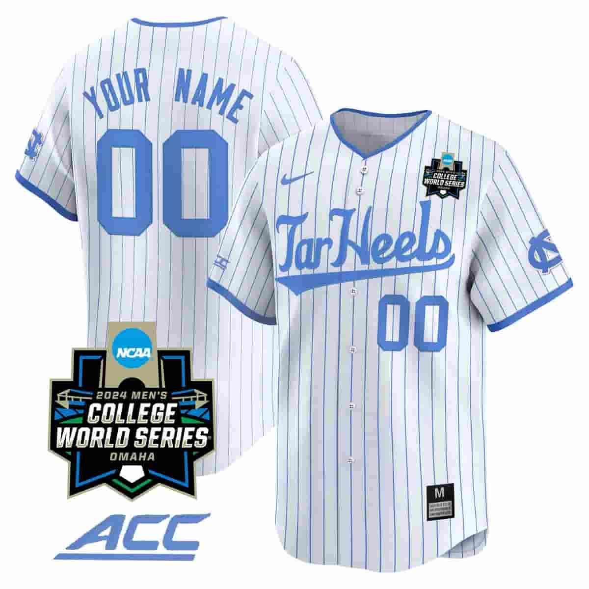 North Carolina Tar Heels 2024 College World Series Vapor Premier Limited Custom Jersey - All Stitched White Pinstripe