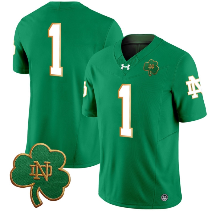Notre Dame Fighting Irish 2024 Vapor Limited Football  Jersey V3 - All Stitched  GREEN #1 no name