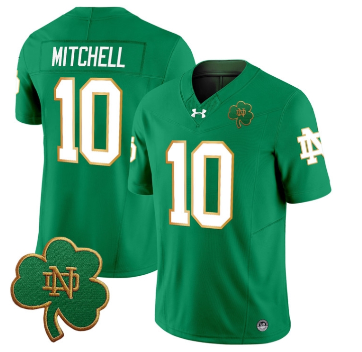 Notre Dame Fighting Irish 2024 Vapor Limited Football  Jersey V3 - All Stitched  GREEN #10 KRIS MITCHELL