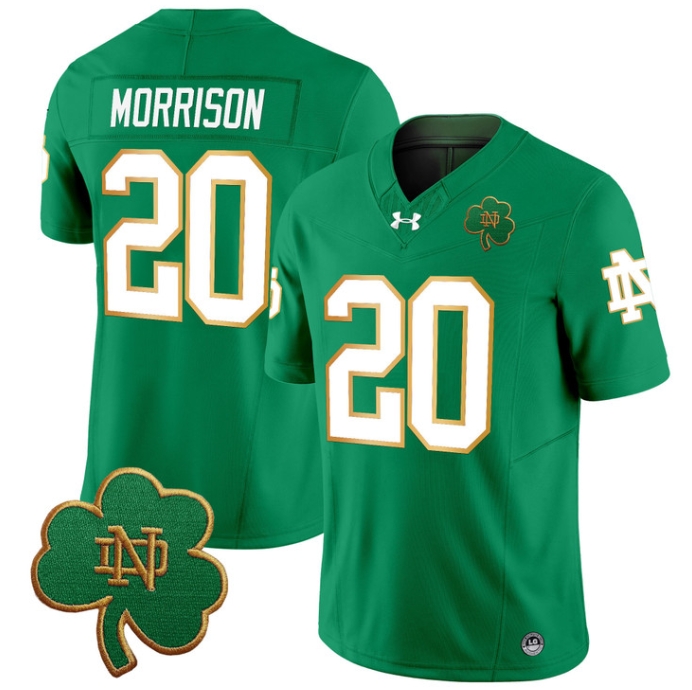 Notre Dame Fighting Irish 2024 Vapor Limited Football  Jersey V3 - All Stitched  GREEN #20 BENJAMIN MORRISON