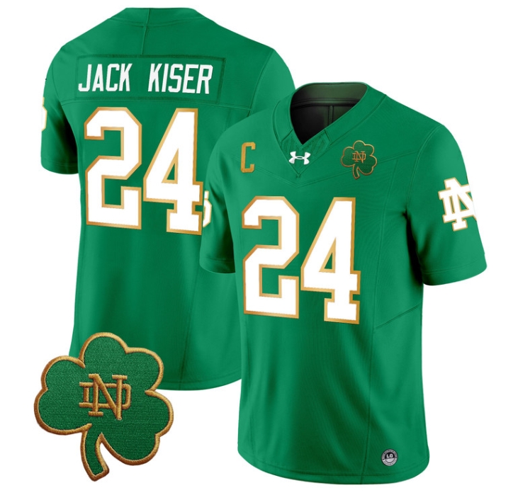 Notre Dame Fighting Irish 2024 Vapor Limited Football  Jersey V3 - All Stitched  GREEN #24 JACK KISER