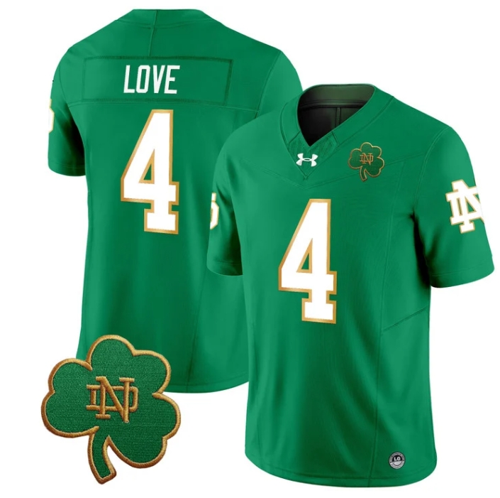 Notre Dame Fighting Irish 2024 Vapor Limited Football  Jersey V3 - All Stitched  GREEN #4 JEREMIYAH LOVE