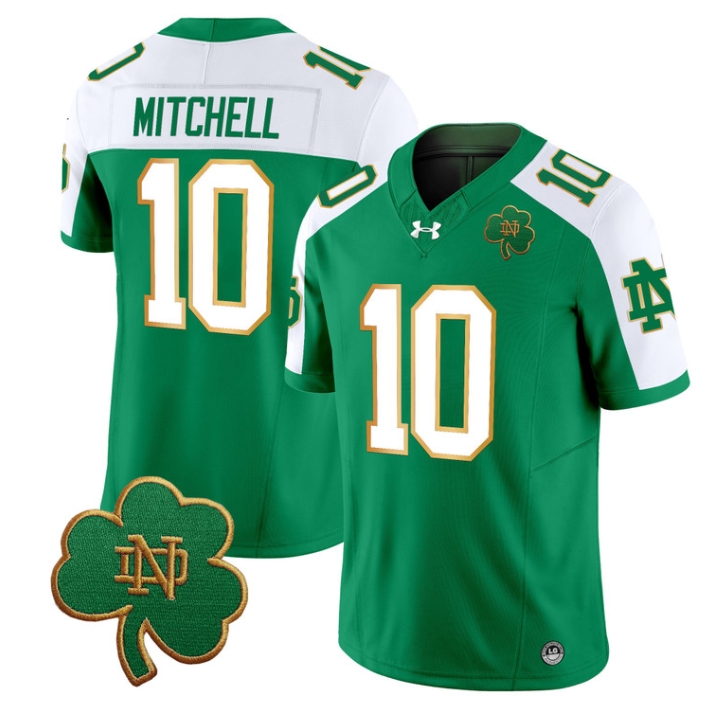Notre Dame Fighting Irish 2024 Vapor Limited Football  Jersey V3 - All Stitched  GREEN ALTERNATE #10 KRIS MITCHELL