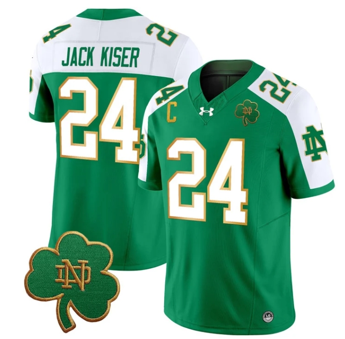 Notre Dame Fighting Irish 2024 Vapor Limited Football  Jersey V3 - All Stitched  GREEN ALTERNATE #24 JACK KISER