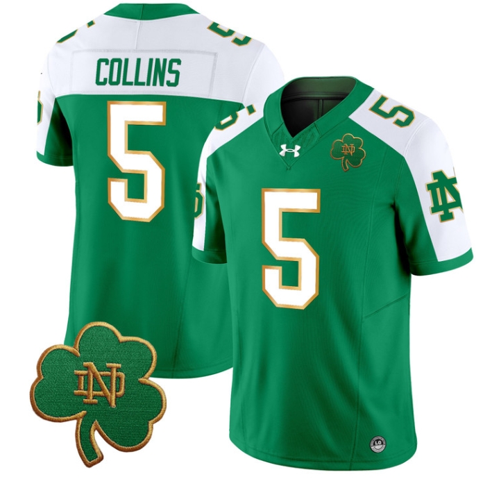 Notre Dame Fighting Irish 2024 Vapor Limited Football  Jersey V3 - All Stitched  GREEN ALTERNATE #5 BEAUX COLLINS
