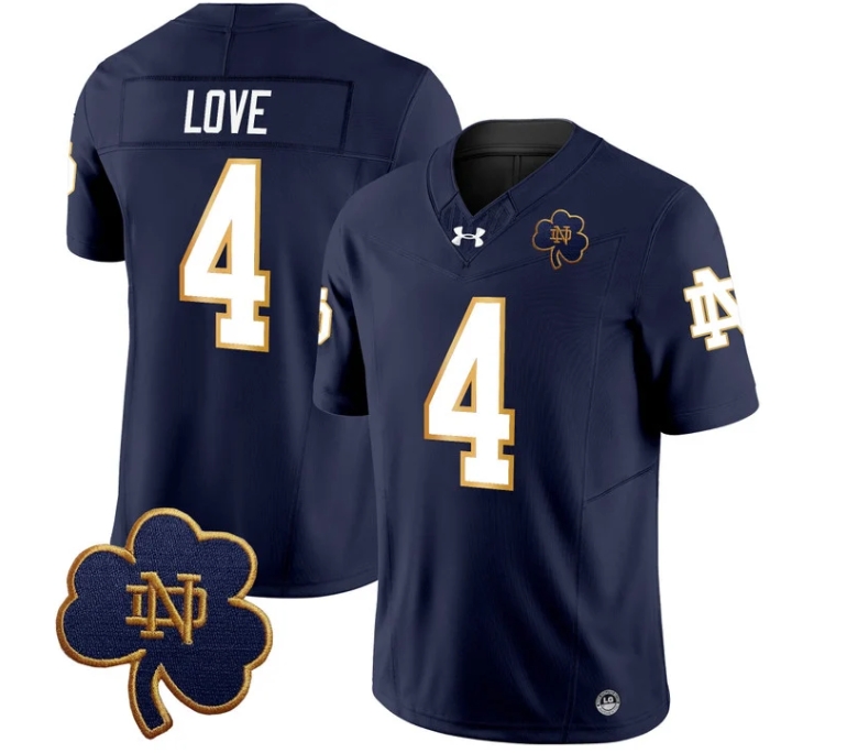 Notre Dame Fighting Irish 2024 Vapor Limited Football  Jersey V3 - All Stitched  NAVY #4 JEREMIYAH LOVE