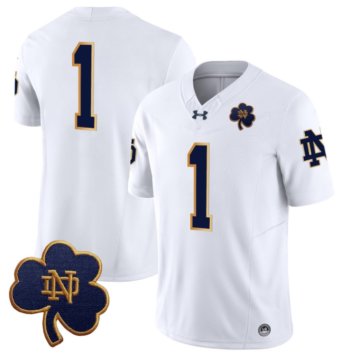 Notre Dame Fighting Irish 2024 Vapor Limited Football  Jersey V3 - All Stitched  WHITE #1 no name