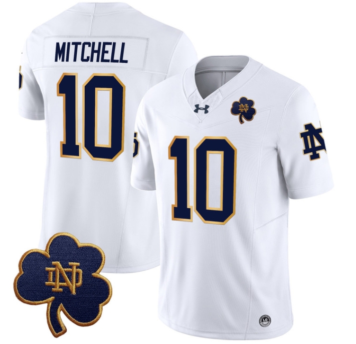 Notre Dame Fighting Irish 2024 Vapor Limited Football  Jersey V3 - All Stitched  WHITE #10 KRIS MITCHELL