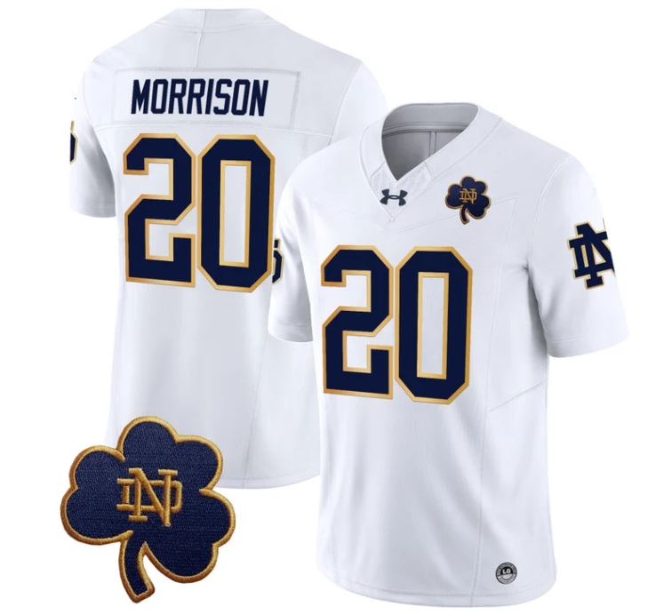Notre Dame Fighting Irish 2024 Vapor Limited Football  Jersey V3 - All Stitched  WHITE #20 BENJAMIN MORRISON