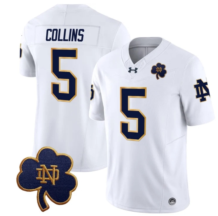 Notre Dame Fighting Irish 2024 Vapor Limited Football  Jersey V3 - All Stitched  WHITE #5 BEAUX COLLINS