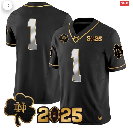 Notre Dame Fighting Irish 2025 CFP Final Patch Gold Vapor Limited Custom Jersey - All Stitched  Black Limited  #1 Team