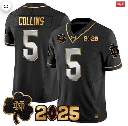 Notre Dame Fighting Irish 2025 CFP Final Patch Gold Vapor Limited Custom Jersey - All Stitched  Black Limited Beaux Collins