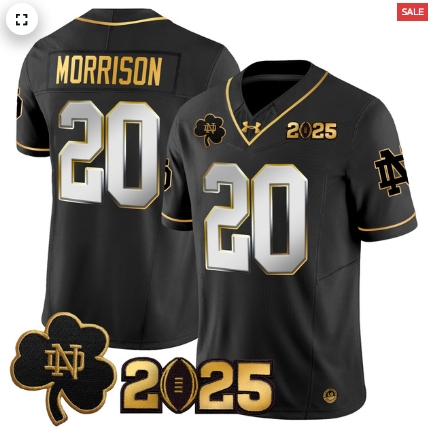 Notre Dame Fighting Irish 2025 CFP Final Patch Gold Vapor Limited Custom Jersey - All Stitched  Black Limited Benjamin Morrison