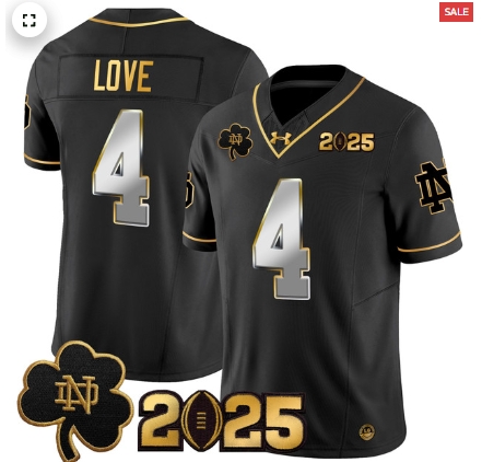 Notre Dame Fighting Irish 2025 CFP Final Patch Gold Vapor Limited Custom Jersey - All Stitched  Black Limited Jeremiyah Love
