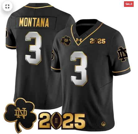 Notre Dame Fighting Irish 2025 CFP Final Patch Gold Vapor Limited Custom Jersey - All Stitched  Black Limited Joe Montana