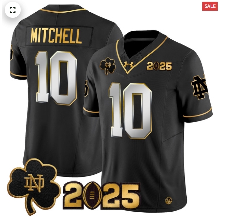 Notre Dame Fighting Irish 2025 CFP Final Patch Gold Vapor Limited Custom Jersey - All Stitched  Black Limited Kris Mitchell