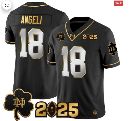 Notre Dame Fighting Irish 2025 CFP Final Patch Gold Vapor Limited Custom Jersey - All Stitched  Black Limited Steve Angeli