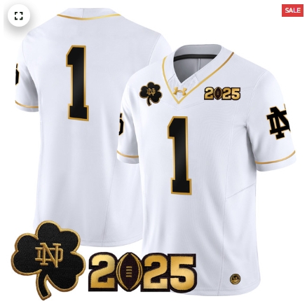 Notre Dame Fighting Irish 2025 CFP Final Patch Gold Vapor Limited Custom Jersey - All Stitched  White Gold #1 Team