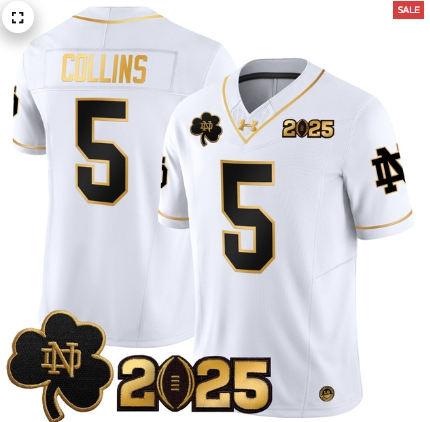 Notre Dame Fighting Irish 2025 CFP Final Patch Gold Vapor Limited Custom Jersey - All Stitched  White Gold Beaux Collins