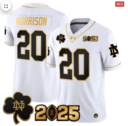 Notre Dame Fighting Irish 2025 CFP Final Patch Gold Vapor Limited Custom Jersey - All Stitched  White Gold Benjamin Morrison