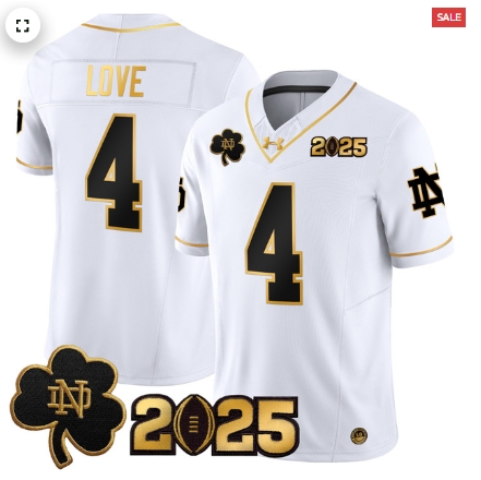 Notre Dame Fighting Irish 2025 CFP Final Patch Gold Vapor Limited Custom Jersey - All Stitched  White Gold Jeremiyah Love