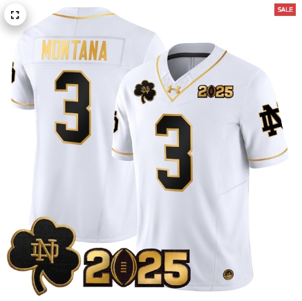 Notre Dame Fighting Irish 2025 CFP Final Patch Gold Vapor Limited Custom Jersey - All Stitched  White Gold Joe Montana