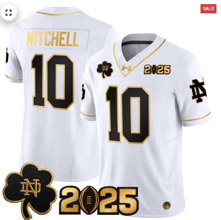 Notre Dame Fighting Irish 2025 CFP Final Patch Gold Vapor Limited Custom Jersey - All Stitched  White Gold Kris Mitchell