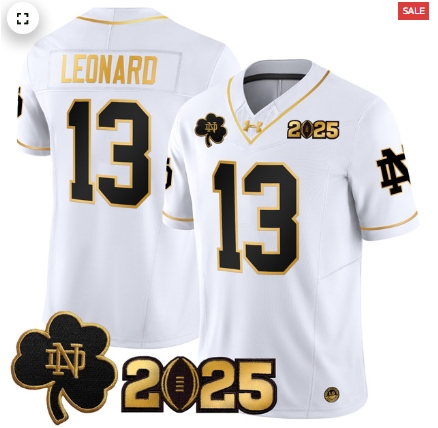 Notre Dame Fighting Irish 2025 CFP Final Patch Gold Vapor Limited Custom Jersey - All Stitched  White Gold Riley Leonard