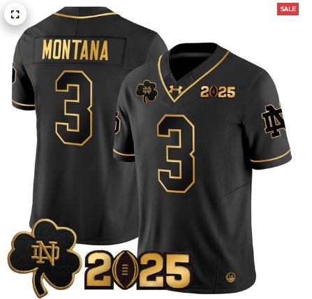 Notre Dame Fighting Irish 2025 CFP Final Patch Gold Vapor Limited Custom Jersey - All Stitched Alternate  # Joe Montana